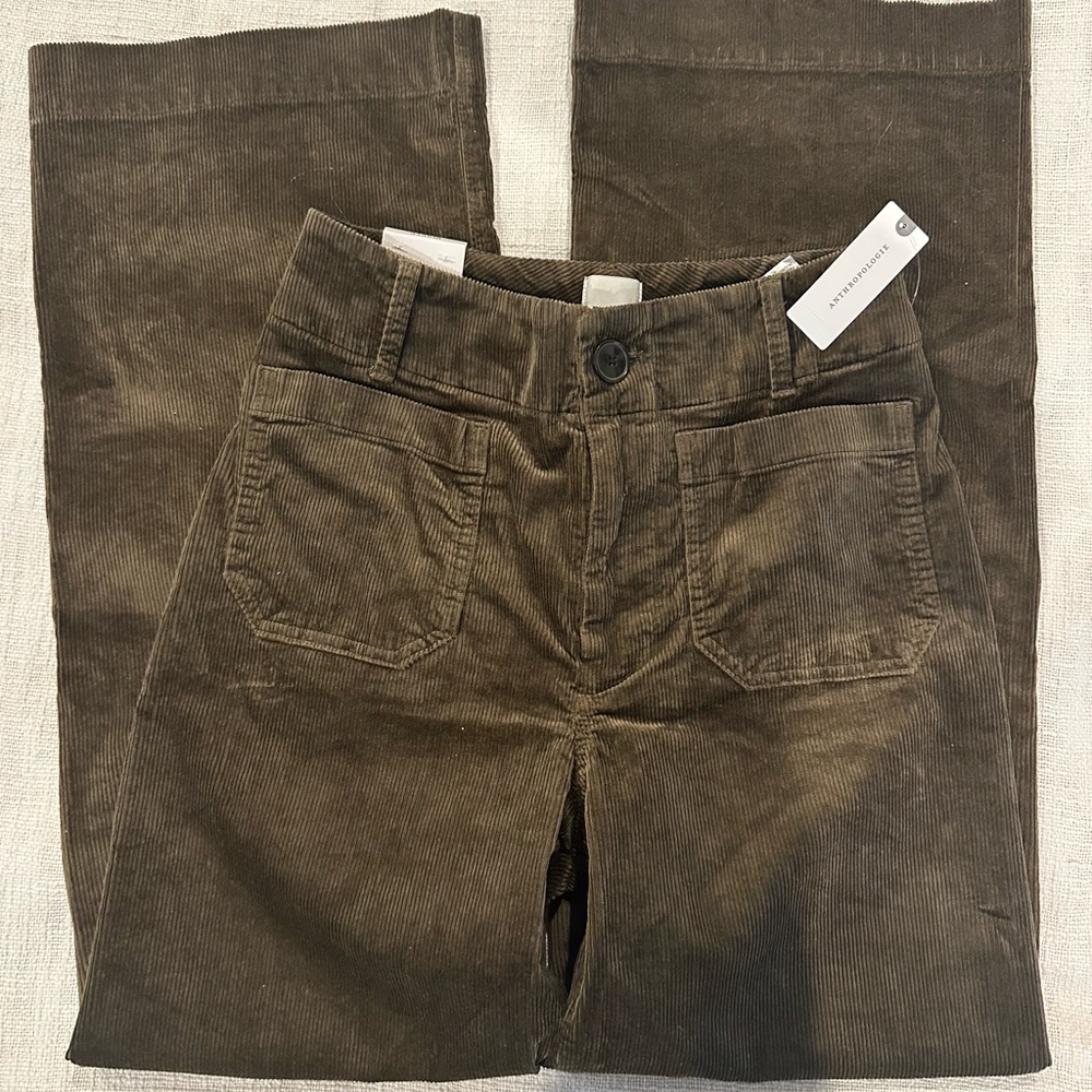 Maeve Olive Green Corduroy Wide-Leg Pants